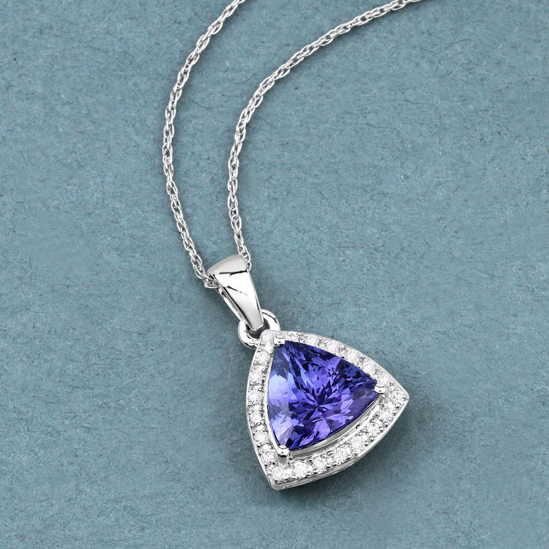 2.40 Carat Genuine Tanzanite and White Diamond 14K White Gold Pendant