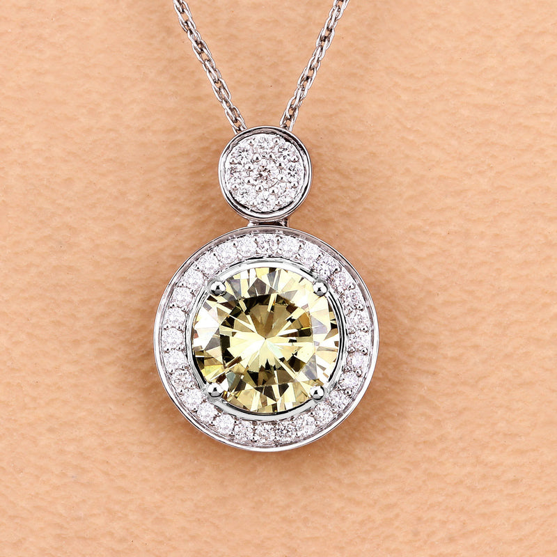 IGI Certified 1.35 Carat Genuine Light Yellow Diamond Center and 0.18cttw White Diamond 18K White Gold Pendant (1.53cttw)