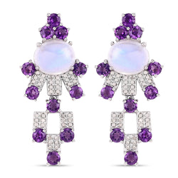 16.70 Carat Genuine Amethyst, Rainbow and White Diamond .925 Sterling Silver Earrings