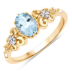 0.63 Carat Genuine Aquamarine and White Diamond 10K Yellow Gold Ring