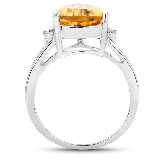 5.21 Carat Genuine Citrine and White Diamond .925 Sterling Silver Ring