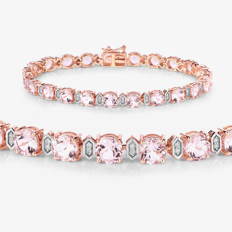 9.41 Carat Genuine Morganite and White Diamond 14K Rose Gold Bracelet