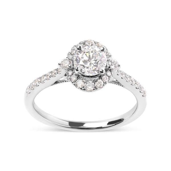 GIA Certified 14k White Gold 1.00 Cttw Diamond Halo Engagement Ring (G-H Color, I1-I2 Clarity) - Ring Size 7