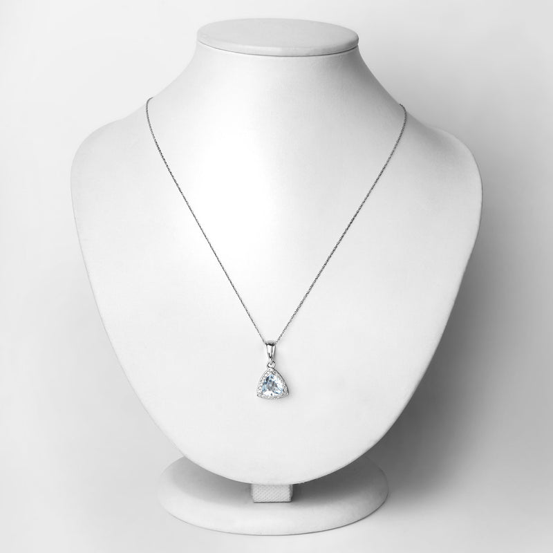 1.49 Carat Genuine Aquamarine and White Diamond 14K White Gold Pendant