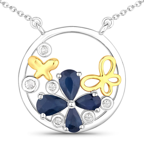 1.41 Carat Genuine Blue Sapphire and White Topaz .925 Sterling Silver Pendant