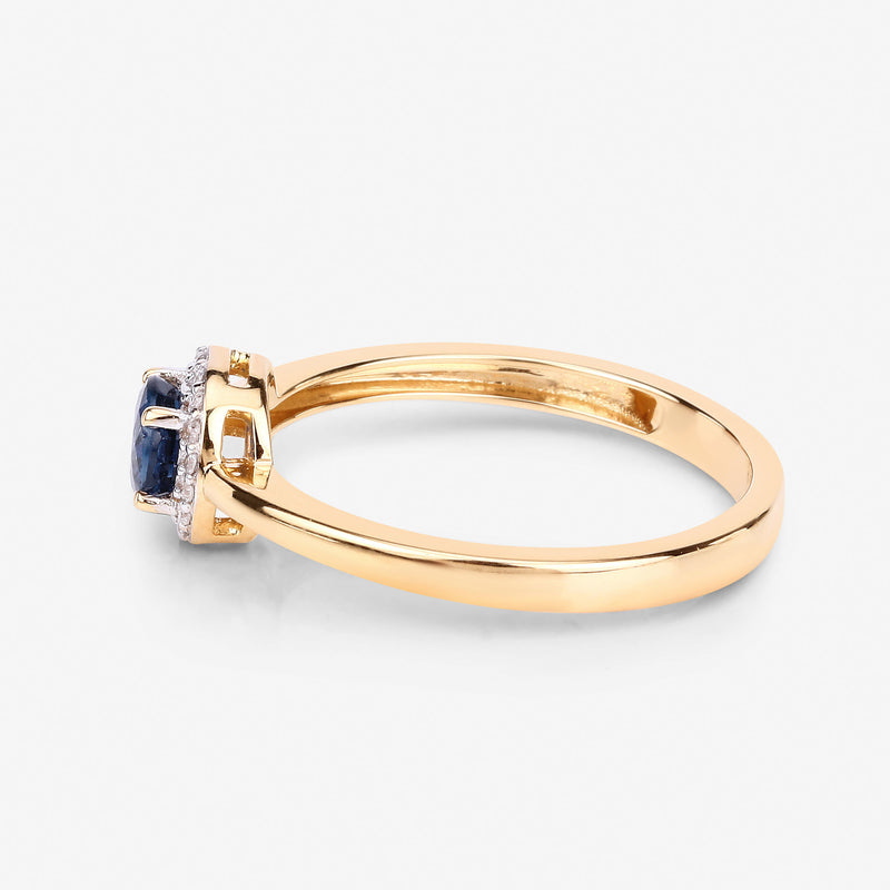 0.52 Carat Genuine Blue Sapphire and White Diamond 14K Yellow Gold Ring