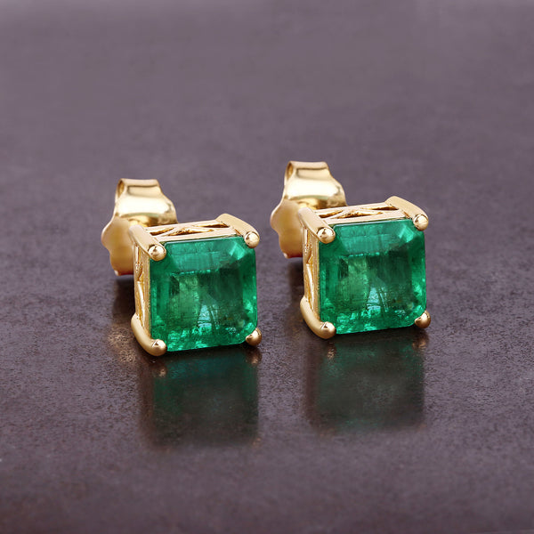 2.36 Carat Genuine Emerald 14K Yellow Gold Earrings