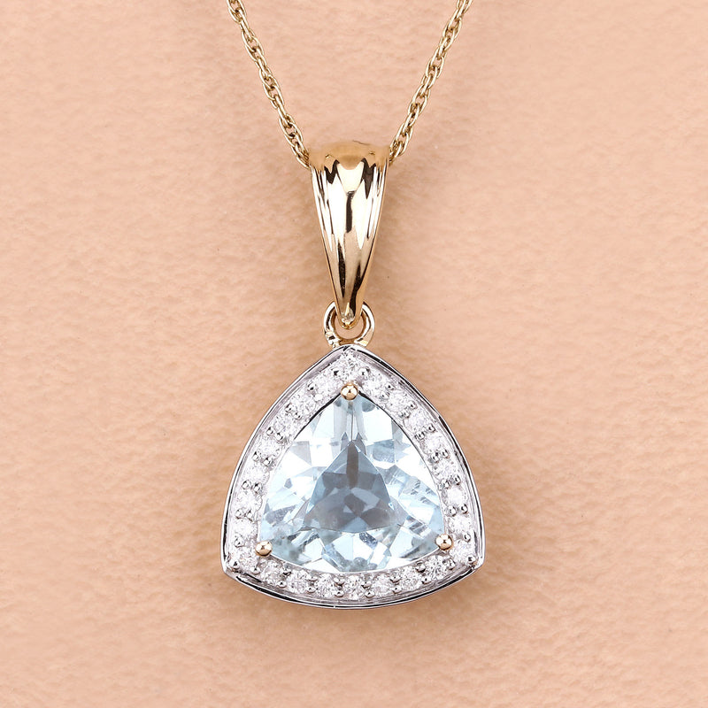 2.24 Carat Genuine Aquamarine and White Diamond 14K Yellow Gold Pendant