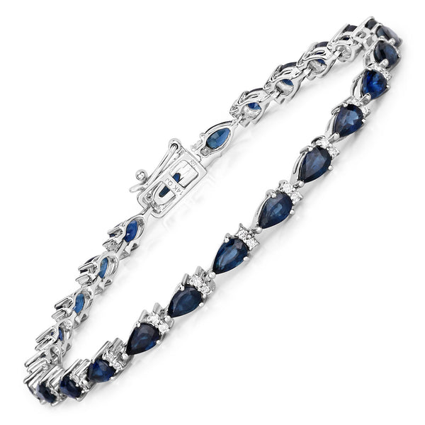 5.40 Carat Genuine Blue Sapphire and White Diamond 14K White Gold Bracelet