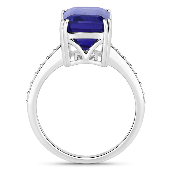 6.95 Carat Genuine Tanzanite and White Diamond 18K White Gold Ring