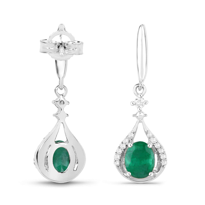 0.70 Carat Genuine Zambian Emerald and White Diamond 14K White Gold Earrings