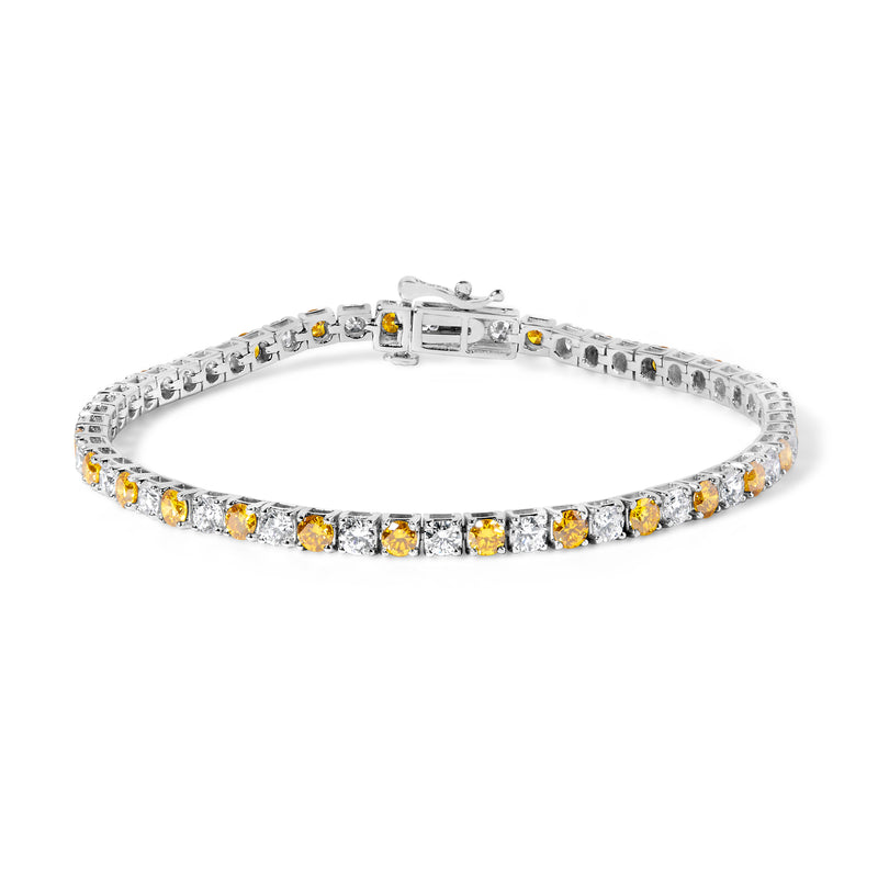 14K White Gold 5.0 Cttw Alternating White and Yellow Lab Grown Diamond Tennis Tennis Bracelet (Yellow/F-G Color, VS2-SI1 Clarity - 7"