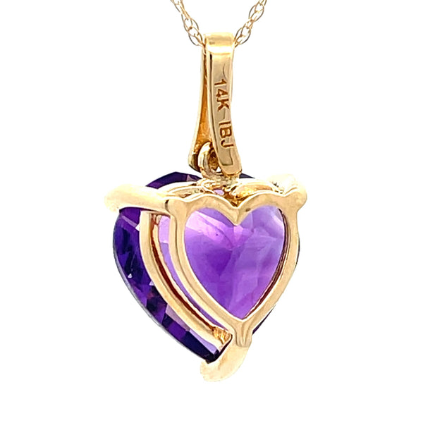 Amethyst Diamond Heart Love Pendant 14KT Yellow Gold