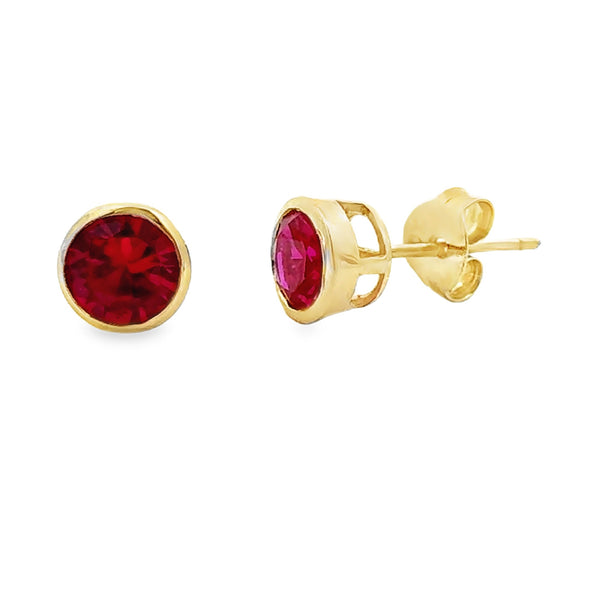 1.00ct Created Ruby Stud Earrings 10KT Yellow Gold