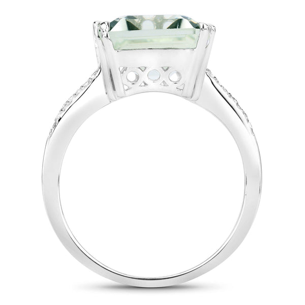 10.64 Carat Genuine Green Amethyst and White Topaz .925 Sterling Silver Ring