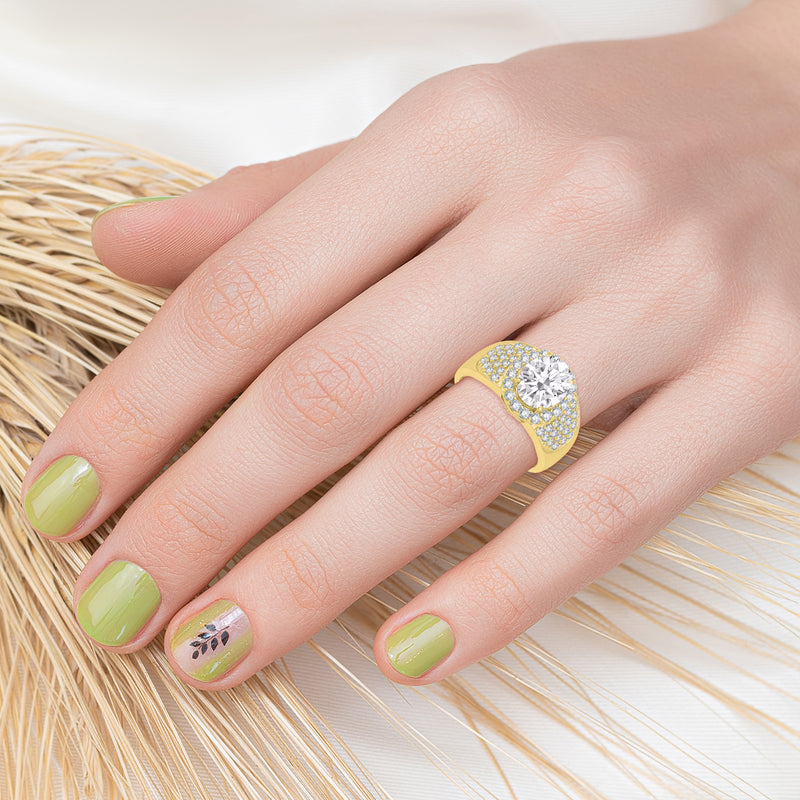V3 Jewelry 18K Gold Plated Natural White Topaz Halo Ring