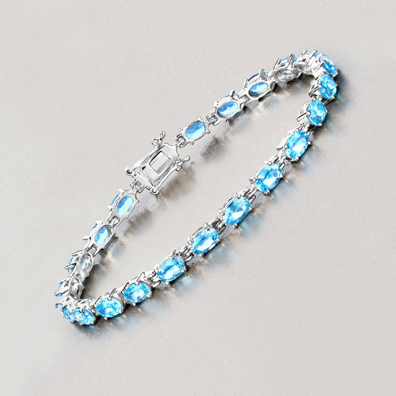 10.71 Carat Genuine Swiss Blue Topaz .925 Sterling Silver Bracelet