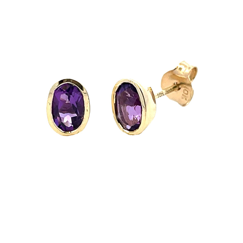 Natural .76ct Amethyst Stud Earrings 10KT Yellow Gold