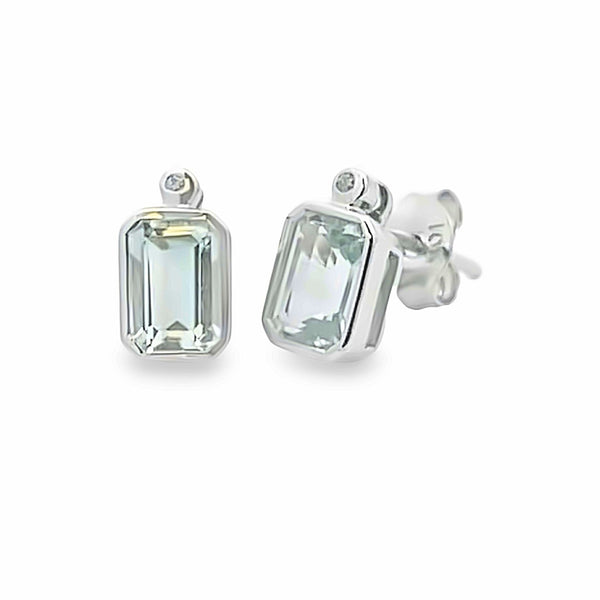 1.09ct Aquamarine Diamond Stud Earrings 10KT White Gold