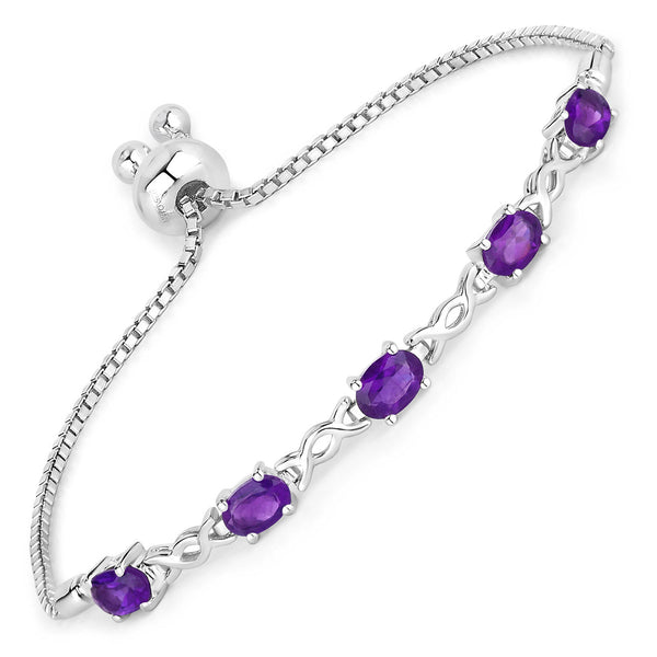 1.90 Carat Genuine Amethyst .925 Sterling Silver Bracelet