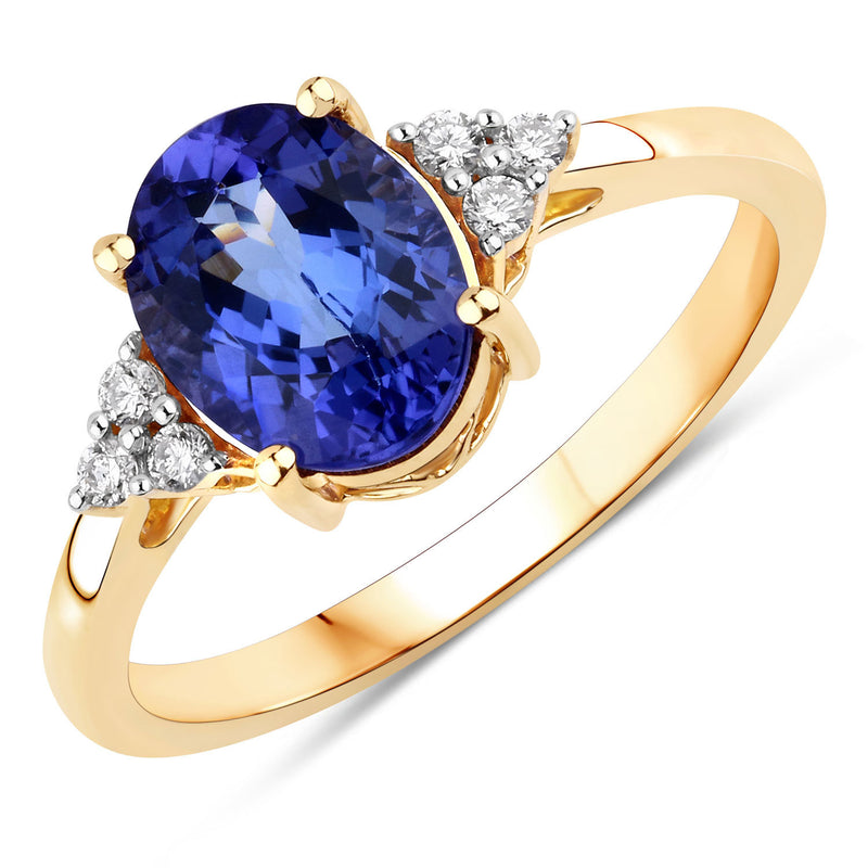 1.96 Carat Genuine Tanzanite and White Diamond 14K Yellow Gold Ring