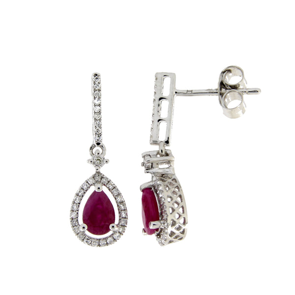 1.20ct Ruby Diamond Dangle Earrings 14KT White Gold