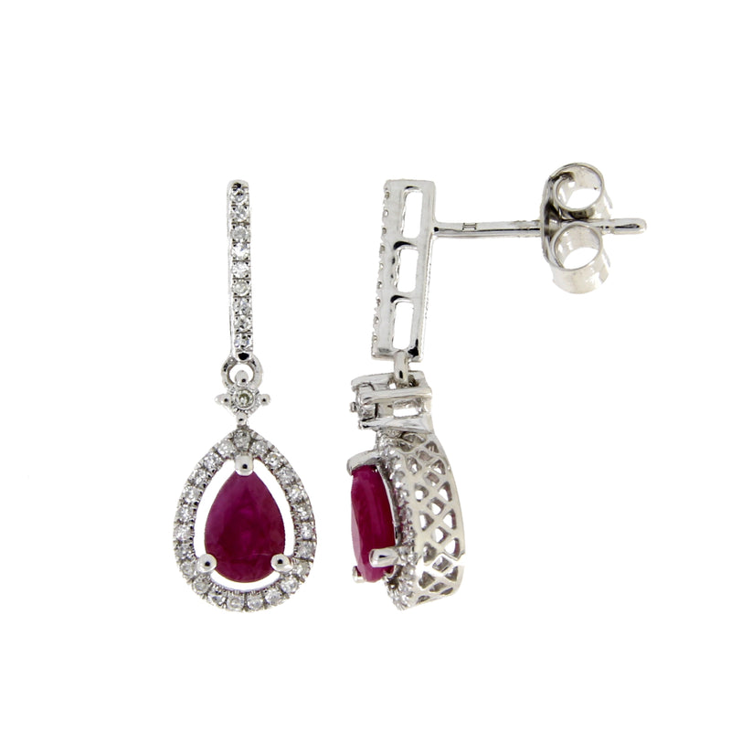 1.20ct Ruby Diamond Dangle Earrings 14KT White Gold