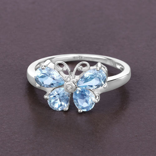 1.67 Carat Genuine Blue Topaz and Created White Sapphire .925 Sterling Silver Ring