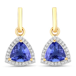 3.86 Carat Genuine Tanzanite and White Diamond 14K Yellow Gold Earrings