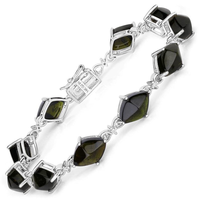 22.15 Carat Genuine Green Tourmaline and White Diamond 14K White Gold Bracelet