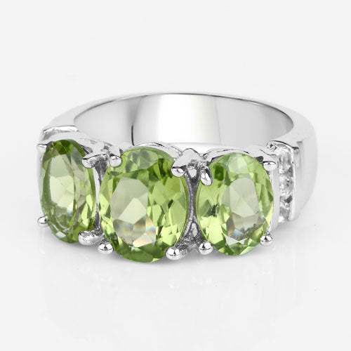 4.14 Carat Genuine Peridot and White Topaz .925 Sterling Silver Ring