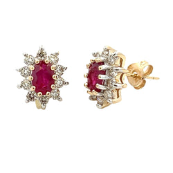 Natural 4.55ct Ruby Diamond Earrings 14KT Yellow Gold