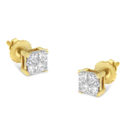 10KT Yellow Gold Princess Diamond Composite Stud Earring (1/2 cttw, I-J Color, I1-I2 Clarity)