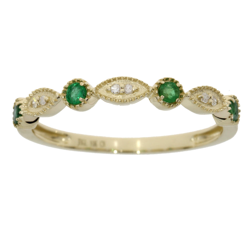 Emerald Diamond Wedding Band Ring 10KT Yellow Gold