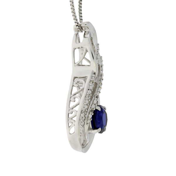 Created Sapphire Fashion Pendants Sterling Silver