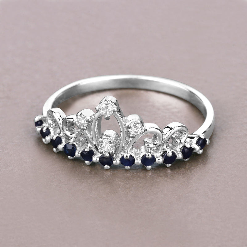 0.28 Carat Genuine Blue Sapphire and White Diamond 14K White Gold Ring