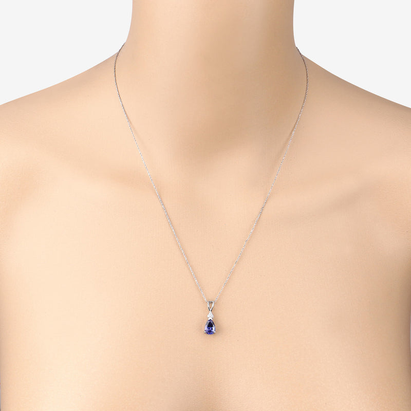 1.64 Carat Genuine Tanzanite and White Diamond 14K White Gold Pendant