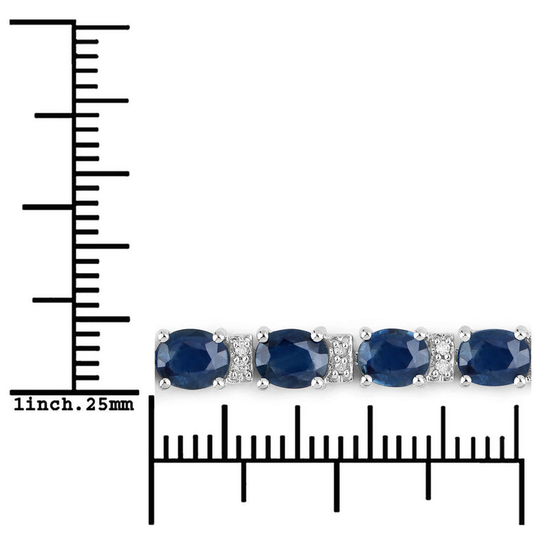 9.08 Carat Genuine Blue Sapphire and White Diamond 14K White Gold Bracelet