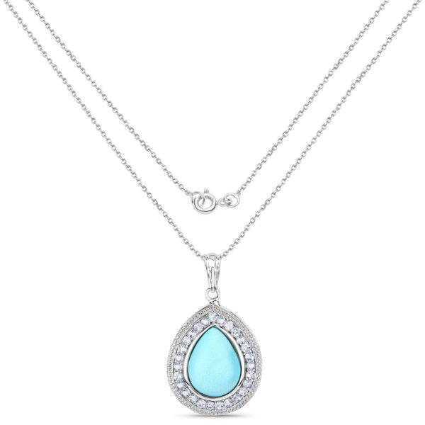 6.93 Carat Genuine Turquoise and Aquamarine .925 Sterling Silver Pendant