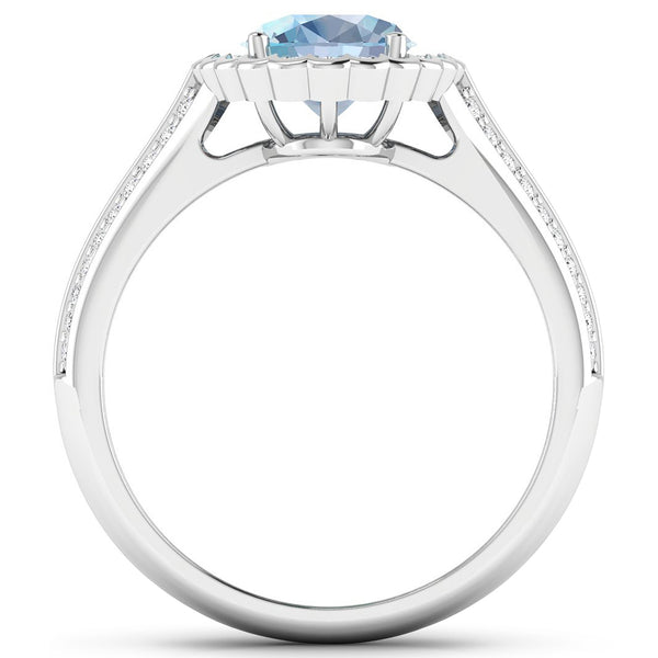 1.83 Carat Genuine Aquamarine and White Diamond 14K White Gold Ring