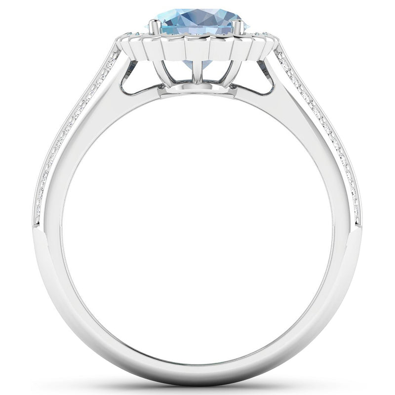 1.83 Carat Genuine Aquamarine and White Diamond 14K White Gold Ring