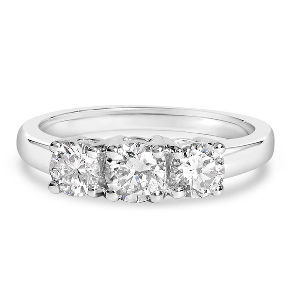 14K White Gold 1.0 Cttw Round Lab Grown Diamond 3 Stone Ring (F-G Color, VS1-VS2 Clarity) - Size 7