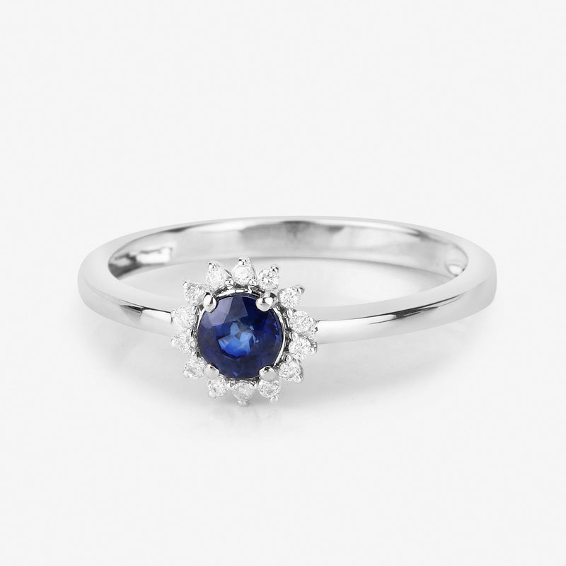 0.47 Carat Genuine Blue Sapphire and White Diamond 14K White Gold Ring