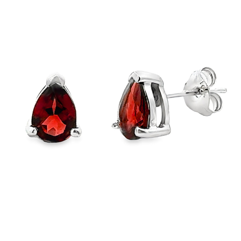 Genuine 1.59ct Garnet Stud Earrings 10KT White Gold