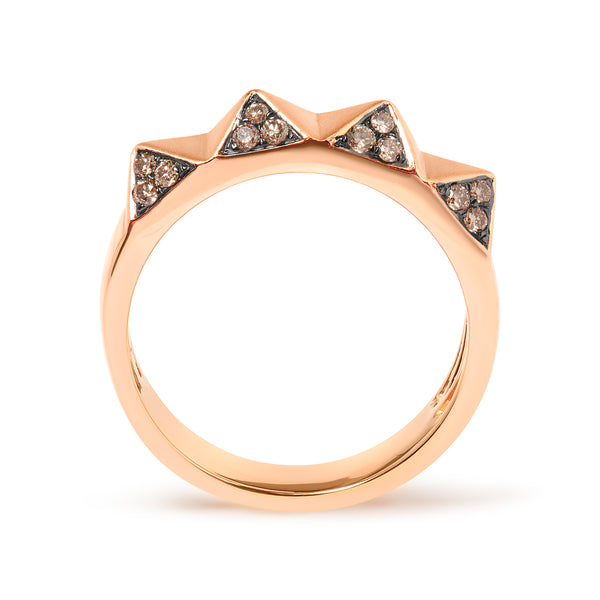 14K Rose Gold 1/4 Cttw Brown Diamond Pyramid Band Ring (Brown Color, SI1-SI2 Clarity)- Size 7