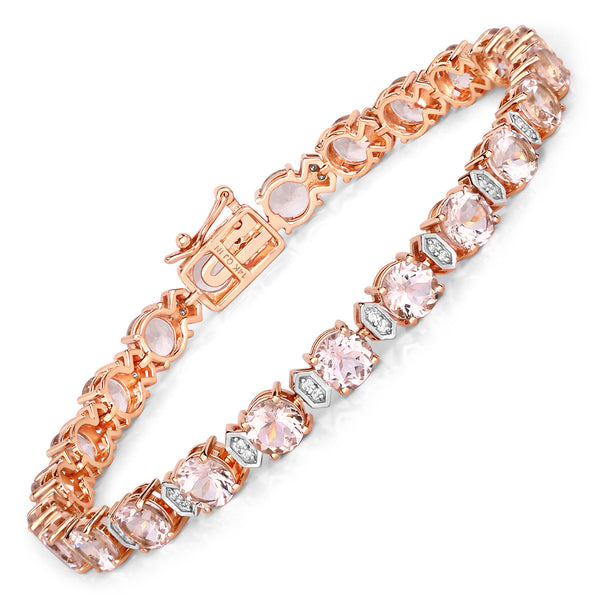 9.41 Carat Genuine Morganite and White Diamond 14K Rose Gold Bracelet