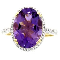 Genuine 6.57ct Amethyst Diamond Ring 14KT Yellow Gold