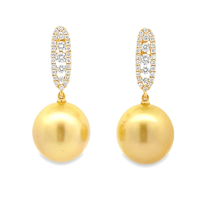 .45ct Pearl Diamond Dangle Earrings 18KT Yellow Gold