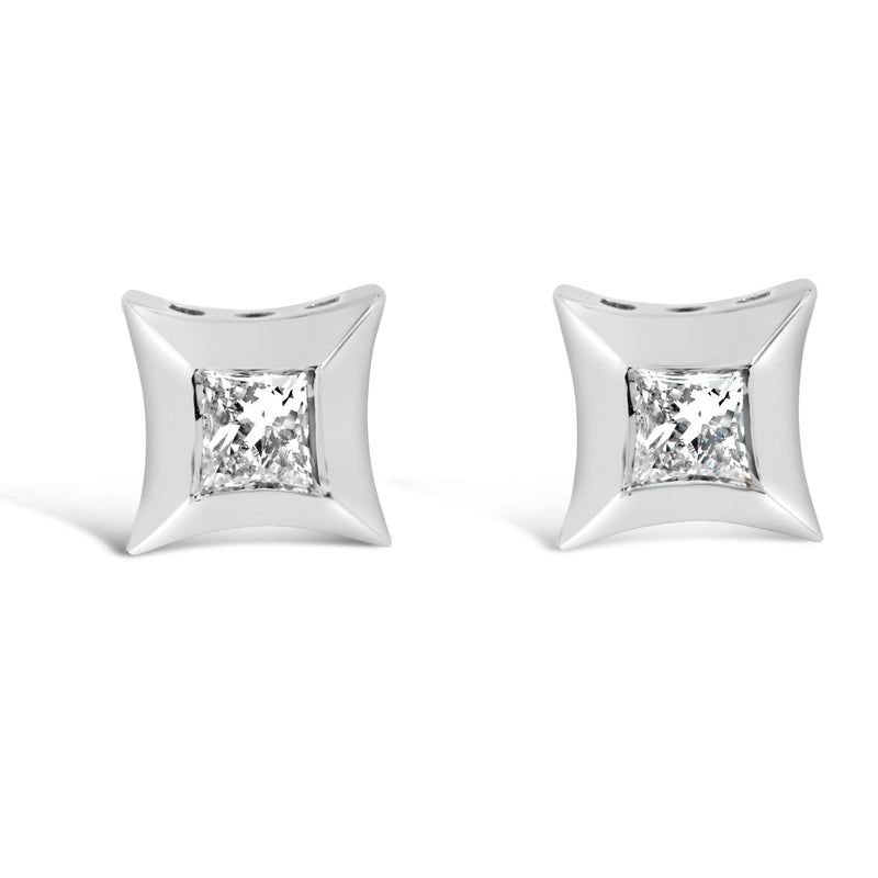 10K White Gold 1/5 Cttw Invisible Set Princess-Cut Diamond Stud Earrings (H-I Color, SI2-I1 Clarity)