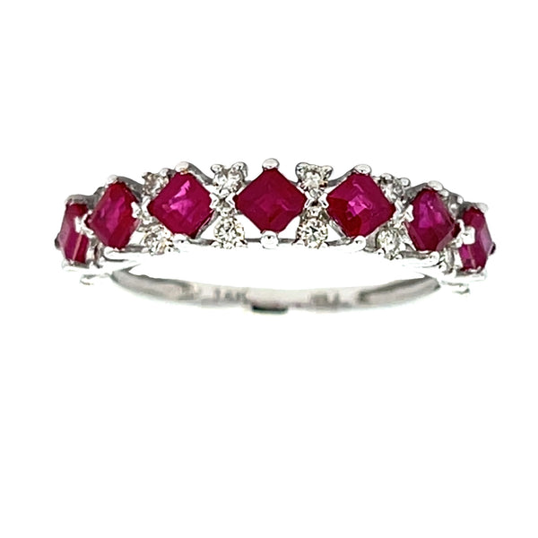 1.00ct Ruby Diamond Wedding Band Ring 14KT White Gold